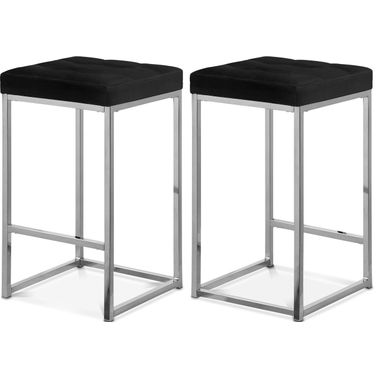 Nicola Velvet Stool Set of 2 In Black and Chrome