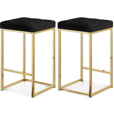 Nicola Velvet Stool Set of 2 In Black and Gold