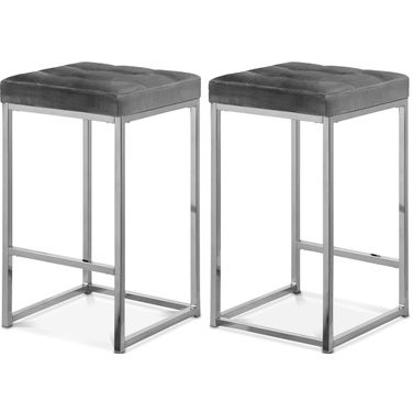 Nicola Velvet Stool Set of 2 In Grey/Chrome