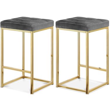 Nicola Velvet Stool Set of 2 In Grey/Gold