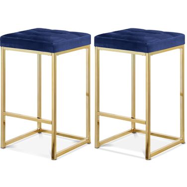 Nicola Velvet Stool Set of 2 In Navy and Gold