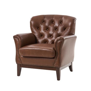 Nicole Traditional Genuine Leather Chair In Brown