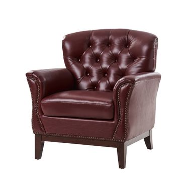Nicole Traditional Genuine Leather Chair In Burgundy