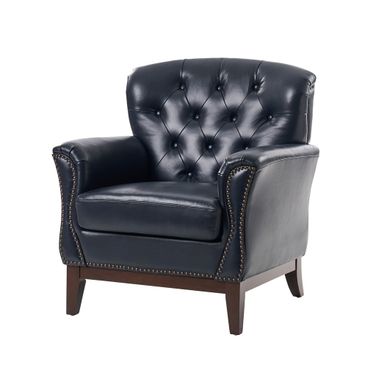 Nicole Traditional Genuine Leather Chair In Navy