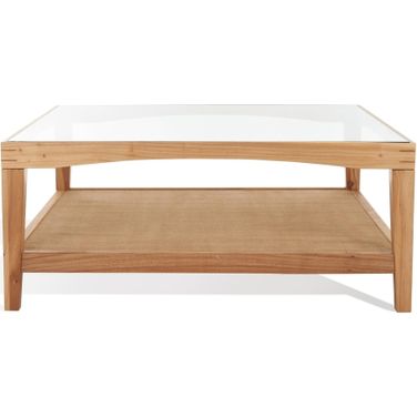 Nicolella 40 Inch Square Glass Coffee Table In Natural