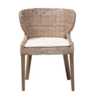 Niesha Natural Rattan and Mahogany Wood Dining Chair In Kubu Grey and Rustic Taupe