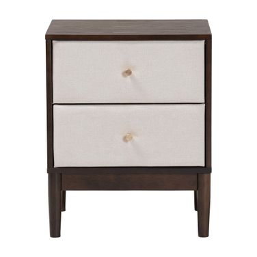Nikolai Fabric and Wenge Wood 2-Drawer Nightstand In Brown and Beige