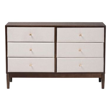 Nikolai Fabric and Wenge Wood 6-Drawer Dresser In Brown and Beige