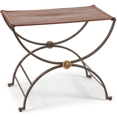 Niles Bench with Leather Seat In Rustic Brown