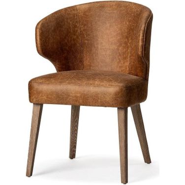 Niles Brown Faux Leather Seat With Brown Wooden Legs Wingback Dining Chair