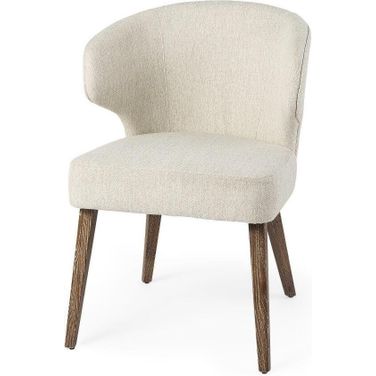 Niles Cream Fabric Seat With Medium Brown Wooden Legs Wingback Dining Chair