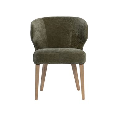 Niles Wingback Dining Chair with Fabric Seat and Wooden Legs In Olive and Brown
