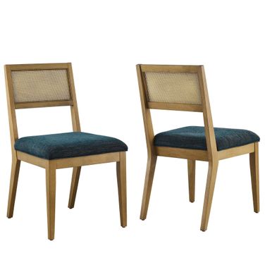 Nimba Faux Rattan Fabric Dining Chairs Set of 2 In Heathered Weave and Azure
