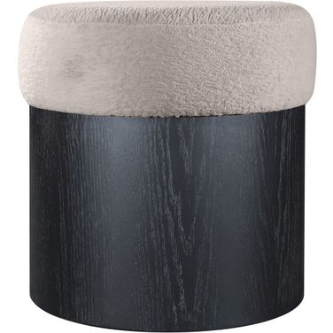 Nimes Velour Fur Fabric Ottoman and Stool In Black and Beige