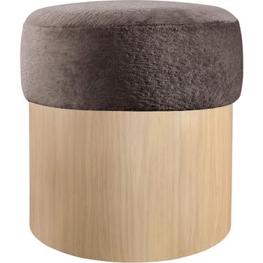 Nimes Velour Fur Fabric Ottoman and Stool In Brown and Natural