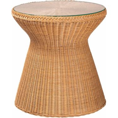 Nina Braided Rattan End Table with Glass Tabletop In Light Honey