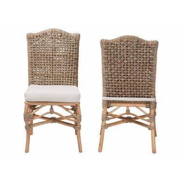 Nitya Seagrass Camelback Dining Chair Set of 2 In Natural Rattan and Natural Brown