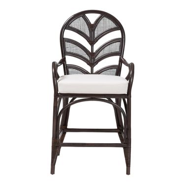 Niven Natural Rattan Handwoven Wicker Counter Stool with Cushion and Banana Leaf Backrest Design In White and Espresso