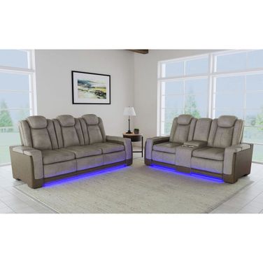 Niven Power Motion Living Room Set with Power Headrest and LED In Grey and Brown