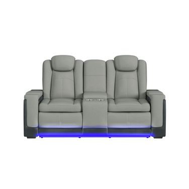Niven Power Motion Loveseat with Power Headrest and Console In Cement and Charcoal