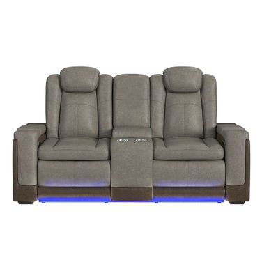 Niven Power Motion Loveseat with Power Headrest and LED In Grey and Brown