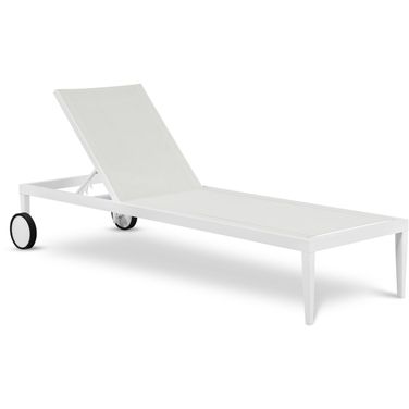 Nizuc Water Resistant Fabric Outdoor Patio Aluminum Mesh Chaise Lounge Chair In White