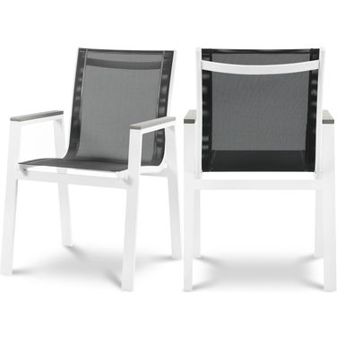 Nizuc Water Resistant Fabric Outdoor Patio Aluminum Mesh Dining Arm Chair Set of 2 In Black/White