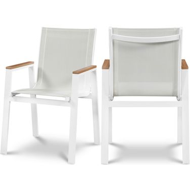 Nizuc Water Resistant Fabric Outdoor Patio Aluminum Mesh Dining Arm Chair Set of 2 In White/Brown