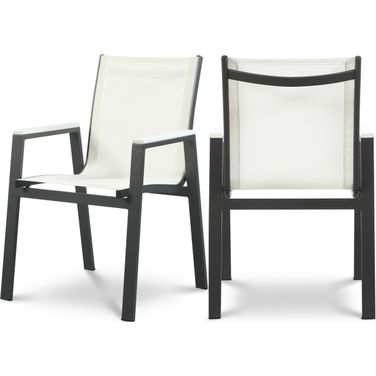 Nizuc Water Resistant Fabric Outdoor Patio Aluminum Mesh Dining Arm Chair Set of 2 In White/Dark Grey