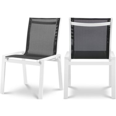Nizuc Water Resistant Fabric Outdoor Patio Aluminum Mesh Dining Chair Set of 2 In Black/White
