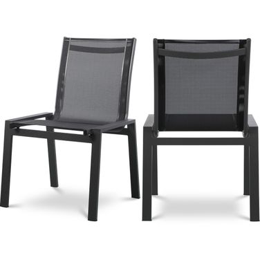 Nizuc Water Resistant Fabric Outdoor Patio Aluminum Mesh Dining Chair Set of 2 In Black/Grey