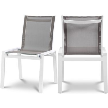Nizuc Water Resistant Fabric Outdoor Patio Aluminum Mesh Dining Chair Set of 2 In Grey