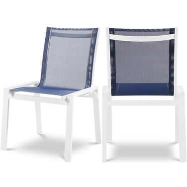 Nizuc Water Resistant Fabric Outdoor Patio Aluminum Mesh Dining Chair Set of 2 In Navy
