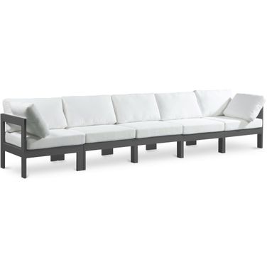 Nizuc Water Resistant Fabric Outdoor Patio 5 Piece Modular Sofa In White
