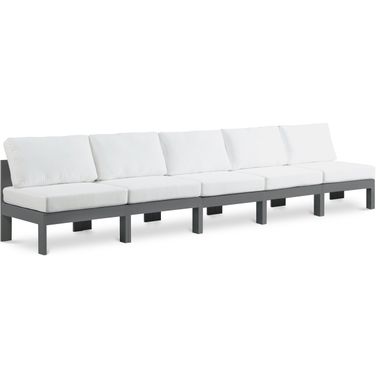 Nizuc Water Resistant Fabric Outdoor Patio 5 Piece Modular Sofa In White