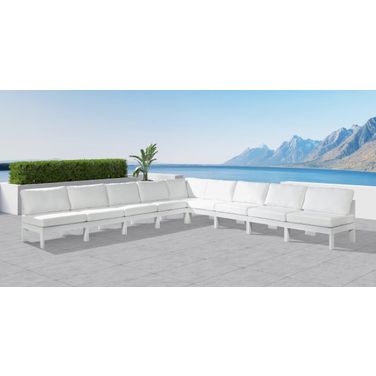 Nizuc Water Resistant Fabric Outdoor Patio 9 Piece Modular Sectional In White