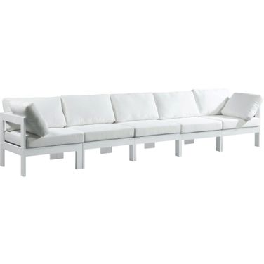 Nizuc Water Resistant Fabric Outdoor Patio 5 Piece Modular Sofa In White