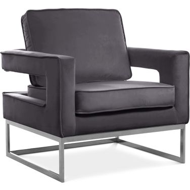 Noah Velvet Accent Chair In Grey/Chrome