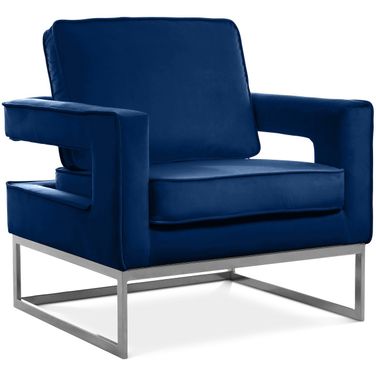 Noah Velvet Accent Chair In Navy/Chrome