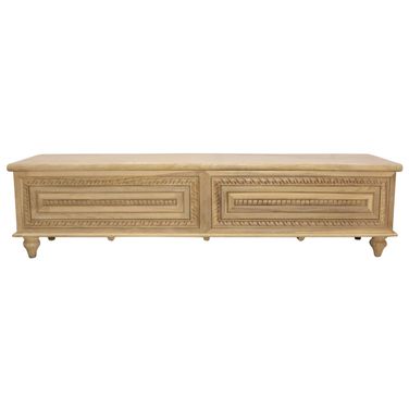 Noelle 71 Inch Storage Bench In Distressed White on Teak Wood