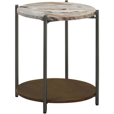 Noemie Round Accent Table with Marble Top White and Gunmetal