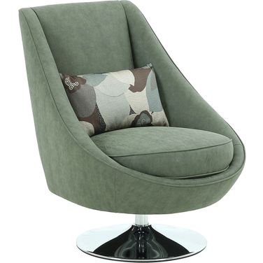 Noho Collection Swivel Accent Chair with Pillow In Green and Silver