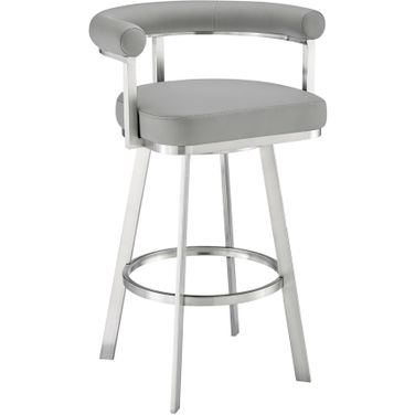 Nolagam Swivel Counter Stool In Brushed Stainless Steel with Light Gray Faux Leather