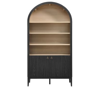 Nolan 74 Inch Tall Wide Arched Storage Display Cabinet Bookshelf In Black Oak