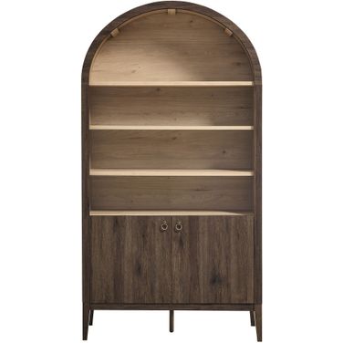 Nolan 74 Inch Tall Wide Arched Storage Display Cabinet Bookshelf In Dark Walnut