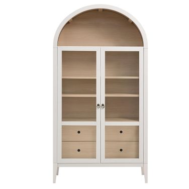 Nolan 74 Inch Tall Wide Arched Storage Display Cabinet In Ivory and Oak