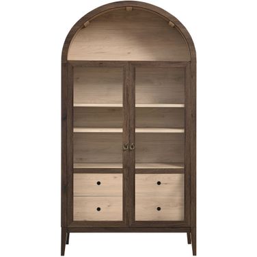 Nolan 74 Inch Tall Wide Arched Storage Display Cabinet In Walnut and Light Oak