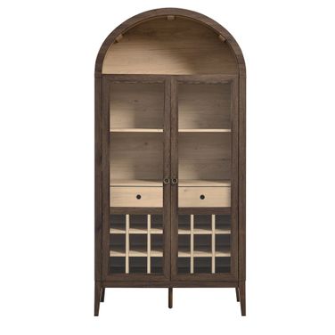 Nolan Arched Bar Cabinet In Walnut and Light Oak