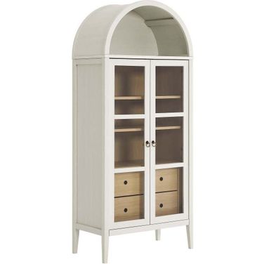 Nolan Arched Storage Tall Display Cabinet In White and Oak