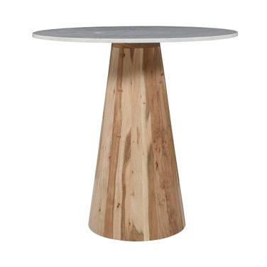 Nolan Luxury 30 Inch Round Marble and Wood Pedestal Dining Table In Natural
